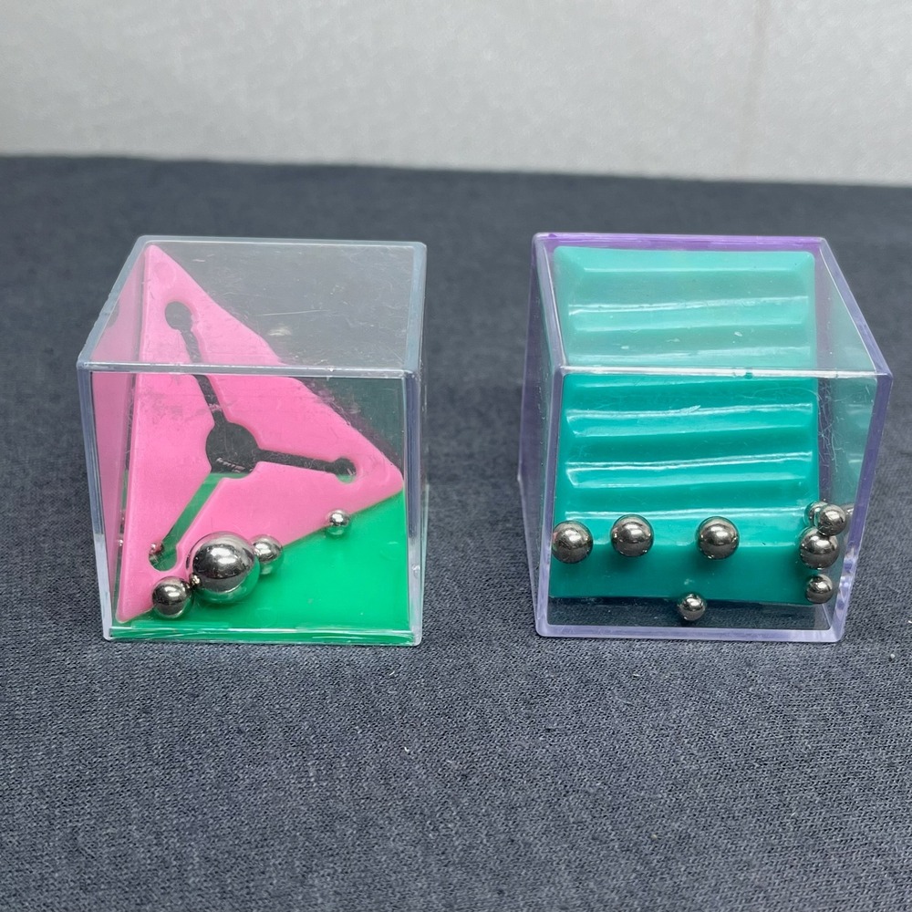 Vintage Handheld Dexterity Puzzle Cube Set Plastic Metal Ball 1.5in Retro Fidget
